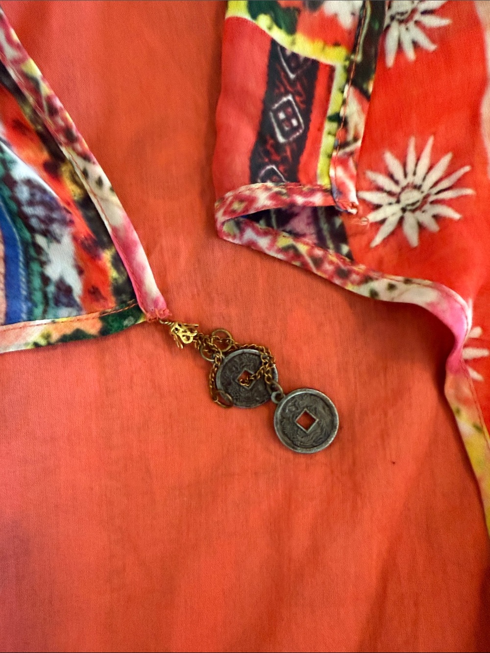Soft Surroundings Orange Multi Printed Long Tunic - Picture 6 of 11